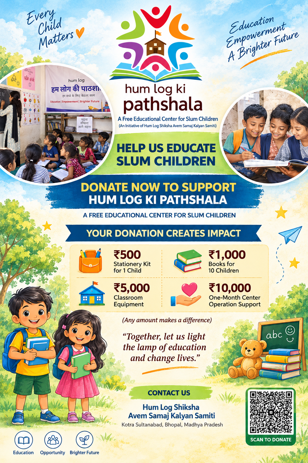 Hum Log Ki Pathshala donation creative supporting education for children from underserved communities.